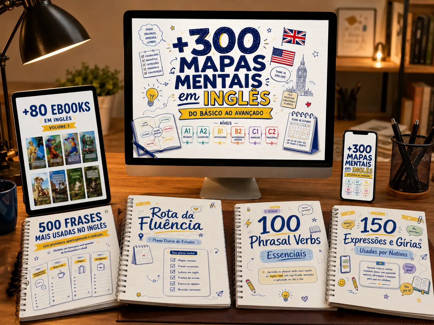 Mockup do Kit Completo de Mapas Mentais em Espanhol
